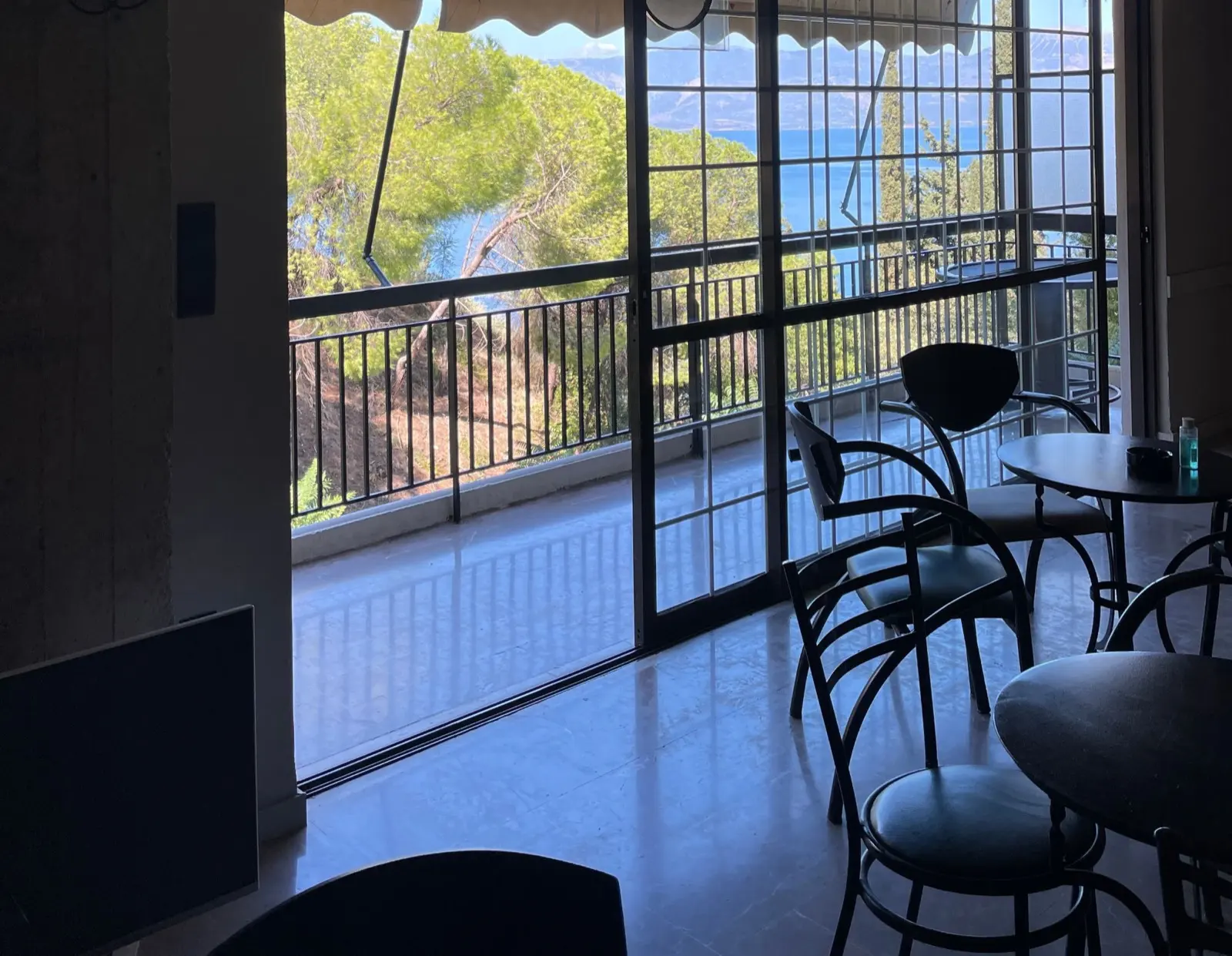 Sea and mountain view from the window of Zygos in Aigio